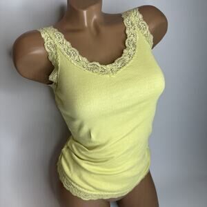 Uniqlo Ribbed Lace Trim Tank Top Cami Y2K Coquette Balletcore Lime Green XS